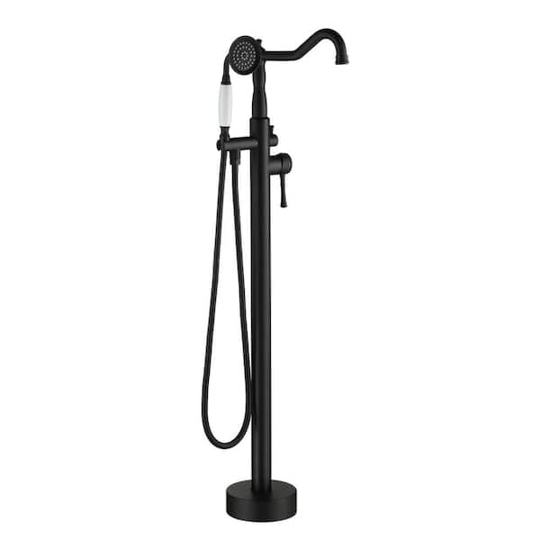 cadeninc Single-Handle Floor Mounted Claw Foot Freestanding Tub Faucet in Matte Black