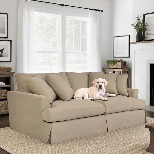 Armen Living Ciara 93 in. Flared Arm Fabric Rectangle Upholstered Sofa in. Sahara Brown