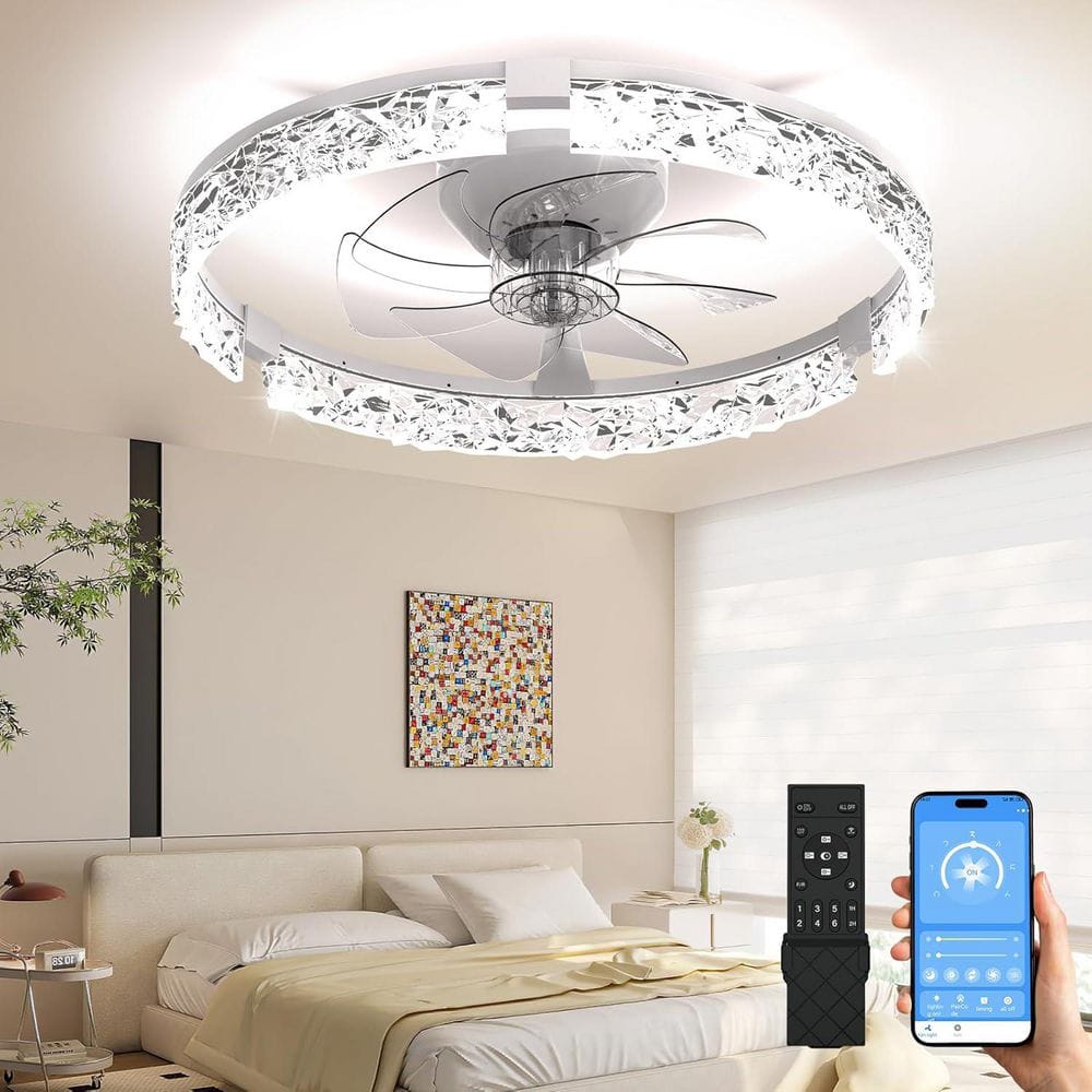 AIKVSXER 20 in. White Removable Clear Flush Mount Ceiling Fan with ...