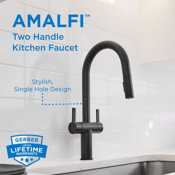 Amalfi Satin Black 17.25 in. 2-Handle Pull Down Sprayer Kitchen Faucet with 360° Swivel