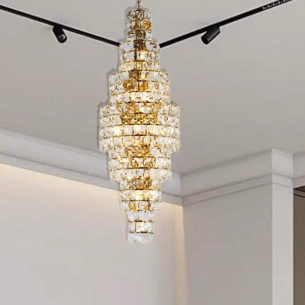 Elegant 67" Brass and Crystal Seven Tier Chandelier