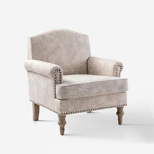 Romain Farmhouse Fern Polyester Spindle Hardwood Armchair with Solid wood Legs and Rolled Arms