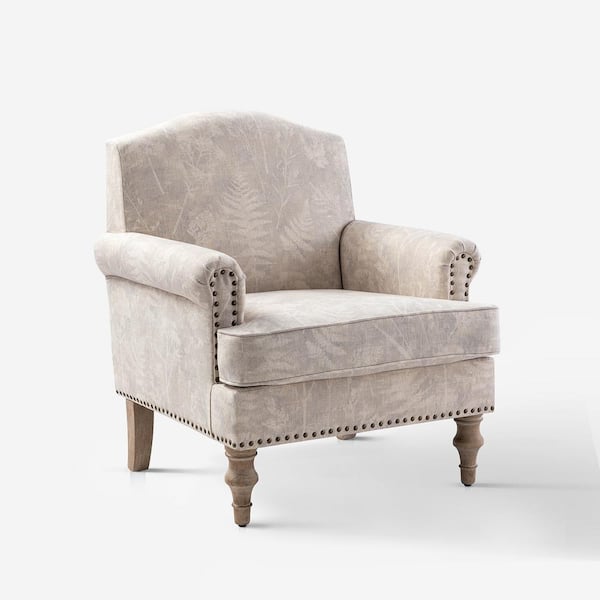 JAYDEN CREATION Romain Farmhouse Fern Polyester Spindle Hardwood Armchair with Solid wood Legs and Rolled Arms
