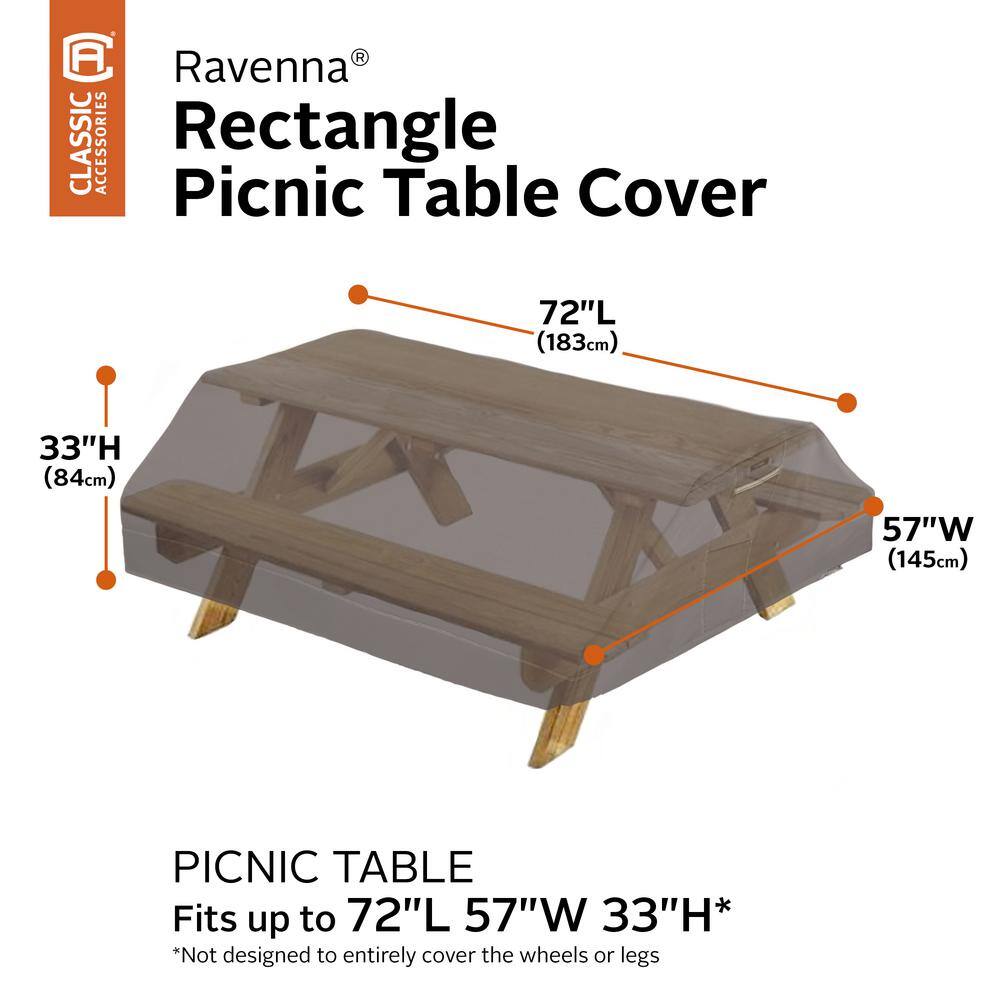 Ravenna Dark Brown Water-Resistant Rectangle Picnic Table Cover, 72 x 57 x 33 Inch