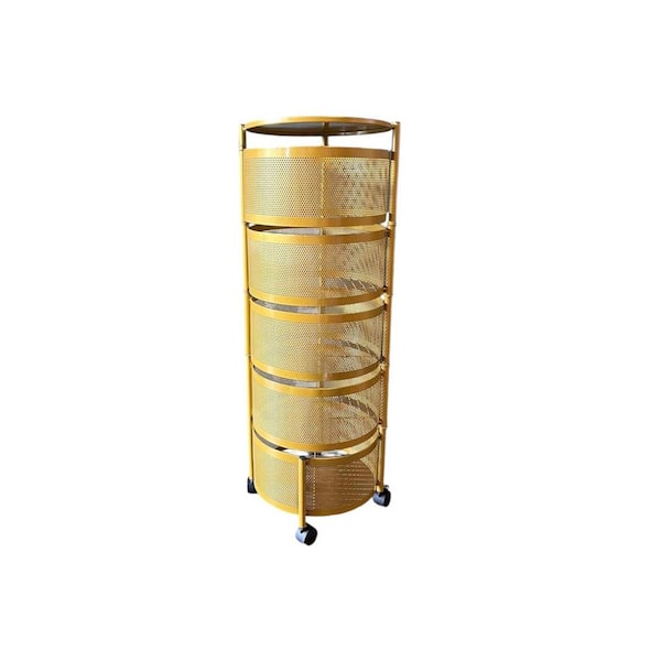 Anqtovp 5-Tier Rotating Kitchen Cart Organizer Metal in Mustard Yellow