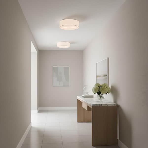 Larson Small 13 in. 2-Light Matte White Modern Flush Mount with White Linen Fabric Shade