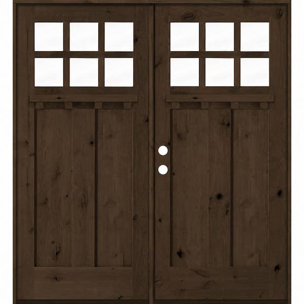 72 in. x 80 in. Knotty Alder Right-Hand/Inswing Double DS 6-Lite Clear Glass Espresso Wood Prehung Front Door