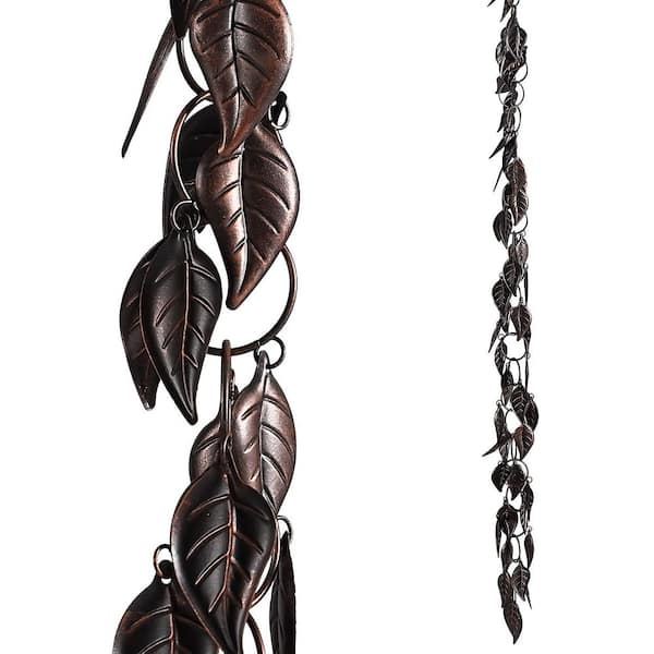 8.5 ft. Antique Copper Metal Leaves Rain Chain for Outside Gutters and Downspouts Decor
