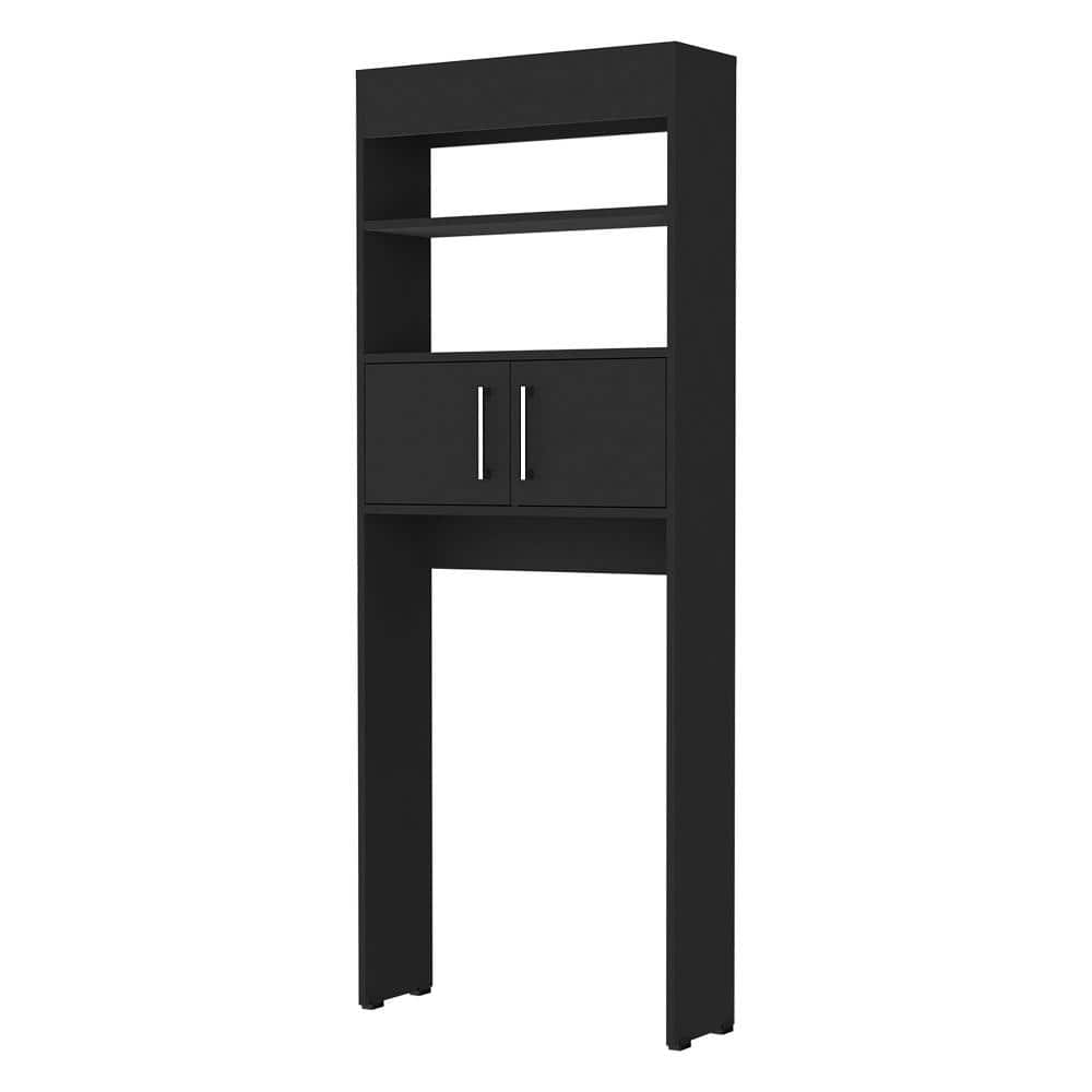 24.56 in. W x 63 in. H x 8 in. D Black Over The Toilet Storage with Shelf