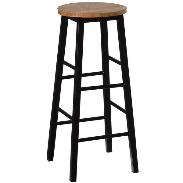 Vintiquewise Black 28" High Wooden Rustic Round Bar Stool Backless with