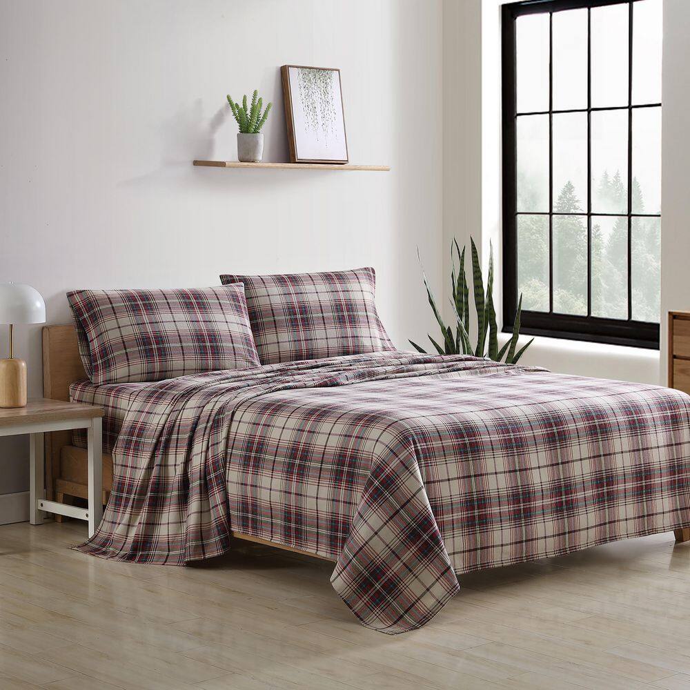 Gray Plaid Cotton Flannel Twin Sheet Set with Deep Pockets