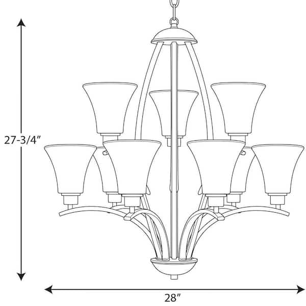 Progress Lighting Joy Collection 9-Light Antique Bronze Chandelier with Etched Hammered Glass Shade