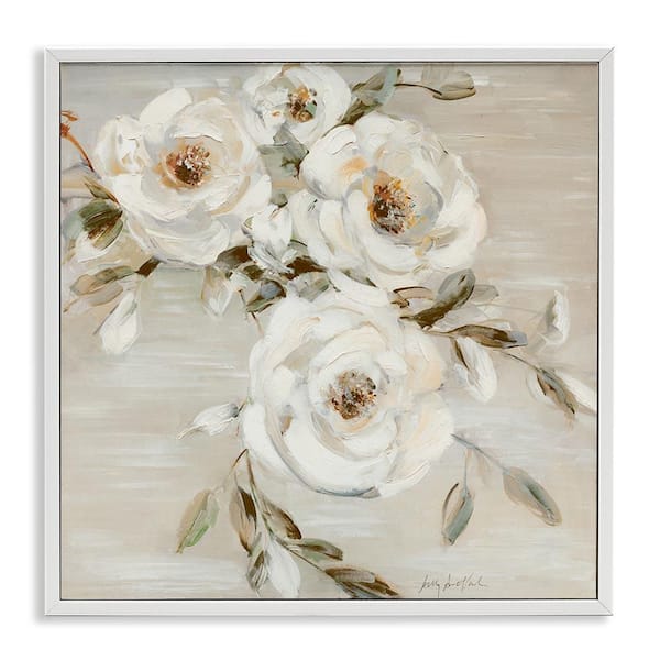 Stupell Industries Neutral Rose Trio by Sally Swatland White Framed Nature Giclee Art Print 17 in. x 17 in.