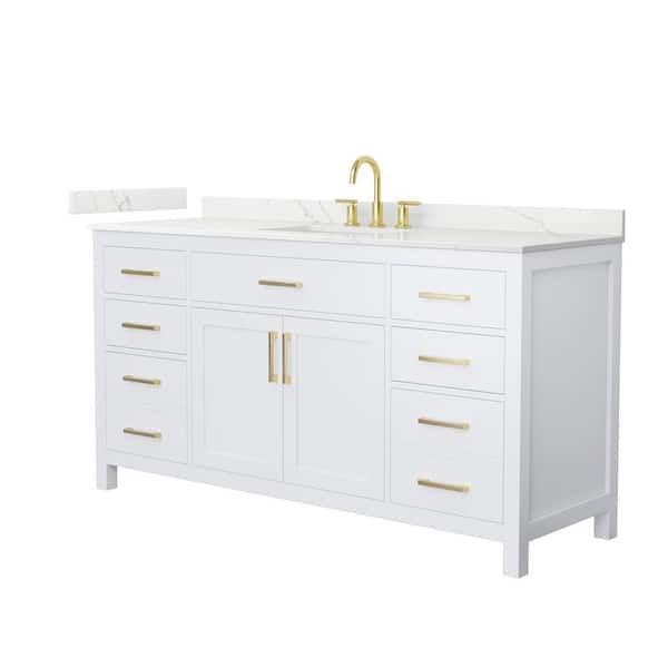 Wyndham Collection Beckett 66 in. Single Freestanding White Bath Vanity with Giotto Quartz Top (Assembled)