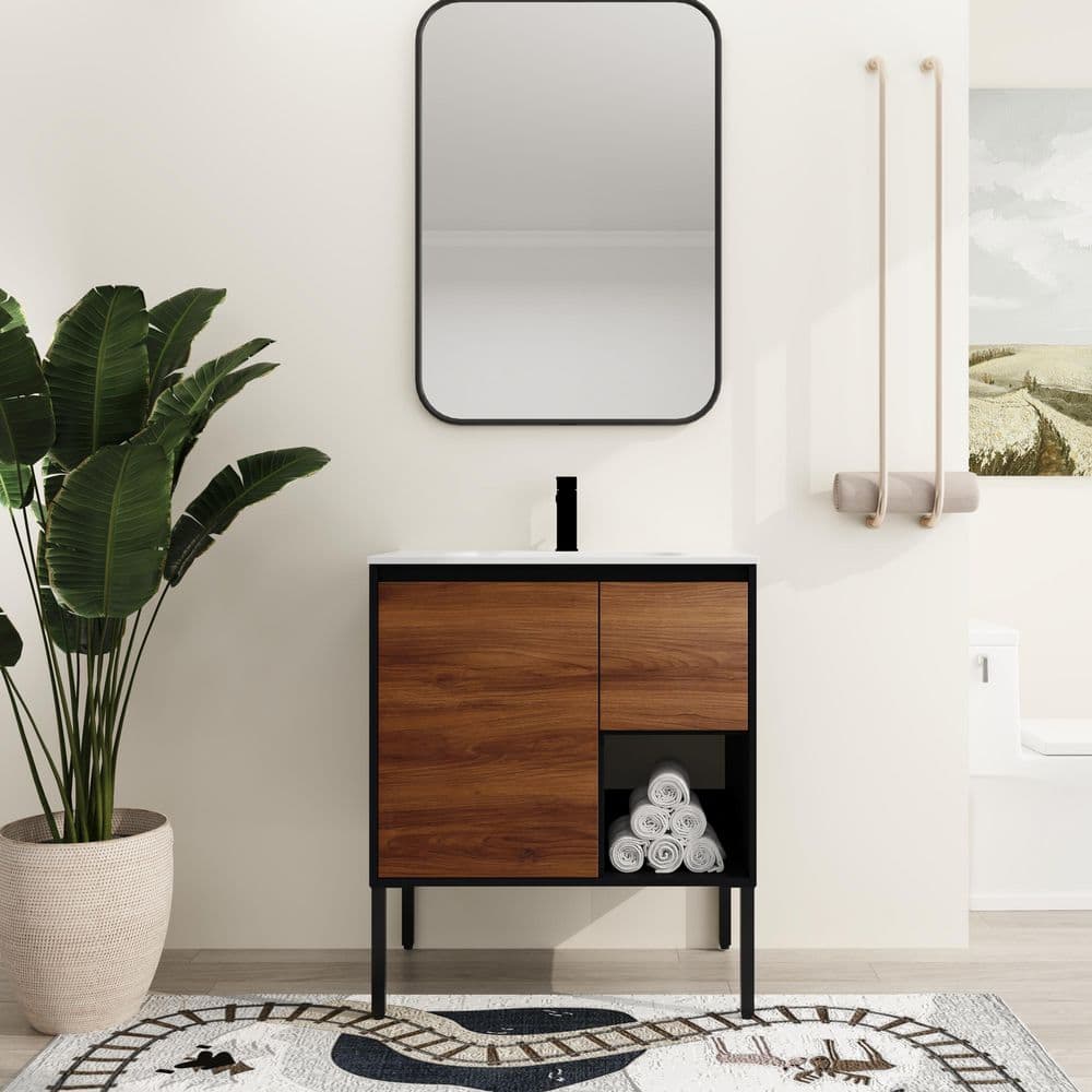 29.8 in. W x 18.1 in. D x 34.8 in. H Freestanding Bath Vanity in BrownEbony