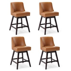 26 in. Wood 360 Free Swivel Upholstered Bar Stool with Back, Performance Fabric in Yellow Brown (Set of 4)