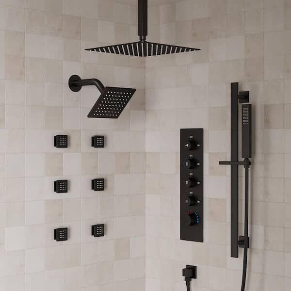 YAWWALK Thermostatic Valve 15-Spray 16 and 6 in. Dual Ceiling