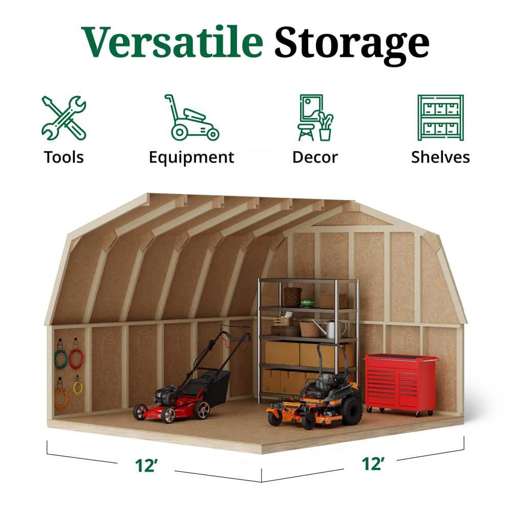 12' x 12' Red Wood Gambrel Roof Storage Shed Kit