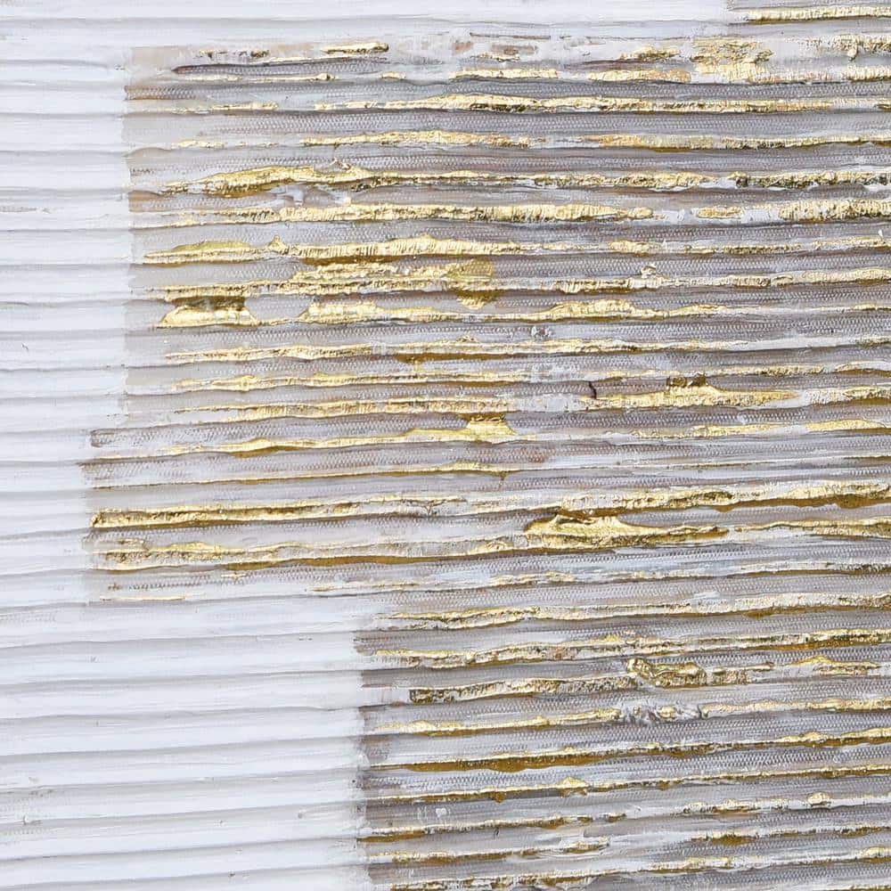 The City White and Gold Abstract Hand Painted Canvas Wall Art, 40" x 30"