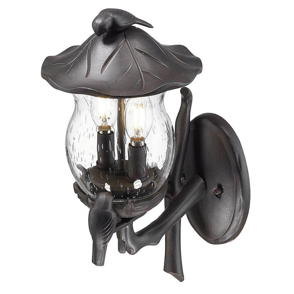 Black Coral 2-Light Outdoor Wall Lantern with Bird Design