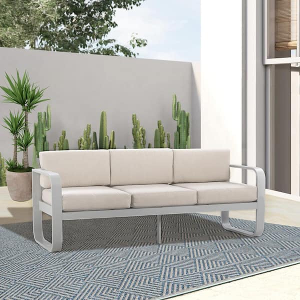 SUNVIVI Aluminum Outdoor Sofa Couch with Beige Cushions