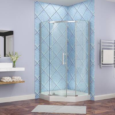 36.6 in. W x 71.8 in. H Neo Angle Pivot Semi Frameless Corner Shower Enclosure in Stainless-Steel with Clear Glass