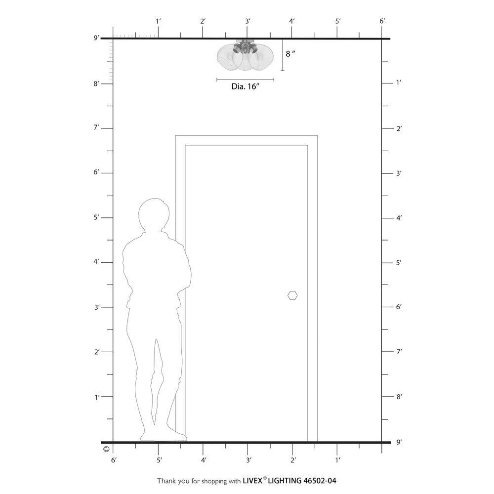 Catania Black and Clear Glass 3-Light Semi-Flush Mount