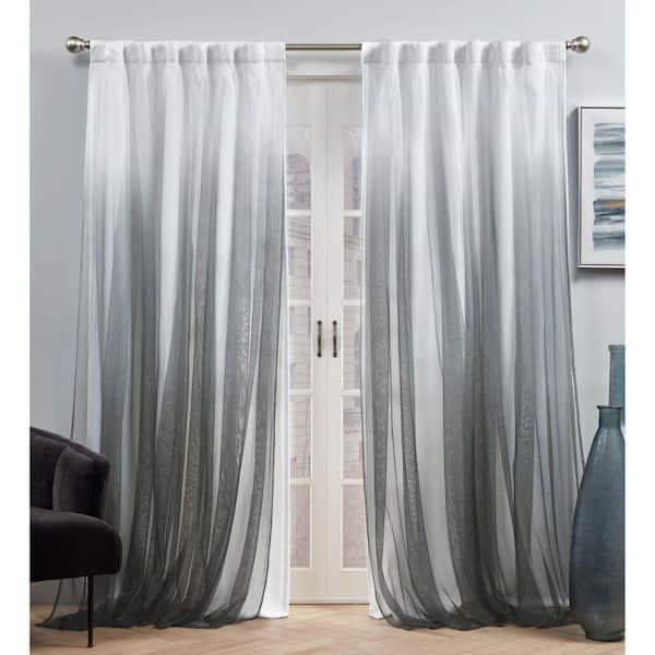 EXCLUSIVE HOME Crescendo Black Ombre Lined Room Darkening Hidden Tab / Rod Pocket Curtain, 52 in. W x 96 in. L (Set of 2)