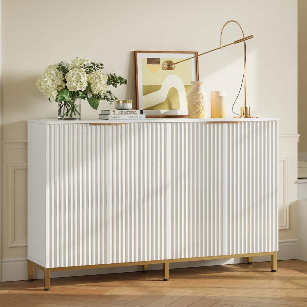 <週末価格>3ドア Low Cabinet 白　*送料込み Bestier White Wood 55.12 in. Cabinet Sideboard Buffet Built-in