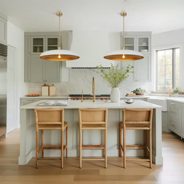 Zevni Modern Farmhouse 33.5 in. W 1-Light Gold Pendant Lamp