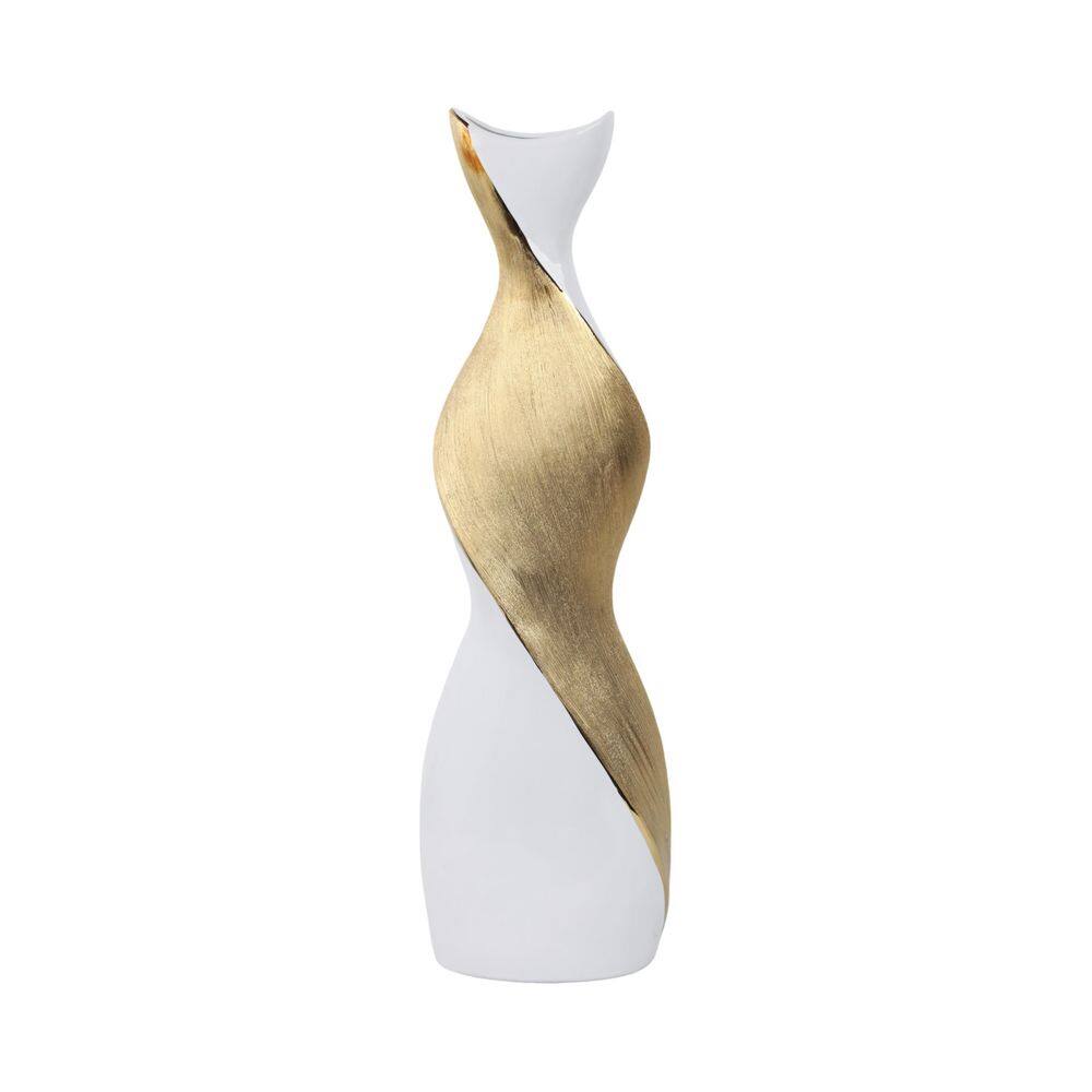 24" Twisted White and Gold Ceramic Vase