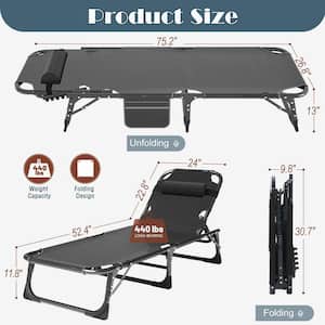 Folding Camping Cot for Adults, Adjustable 4-Position Reclining Folding Chaise Lounge Chair, Noble Black