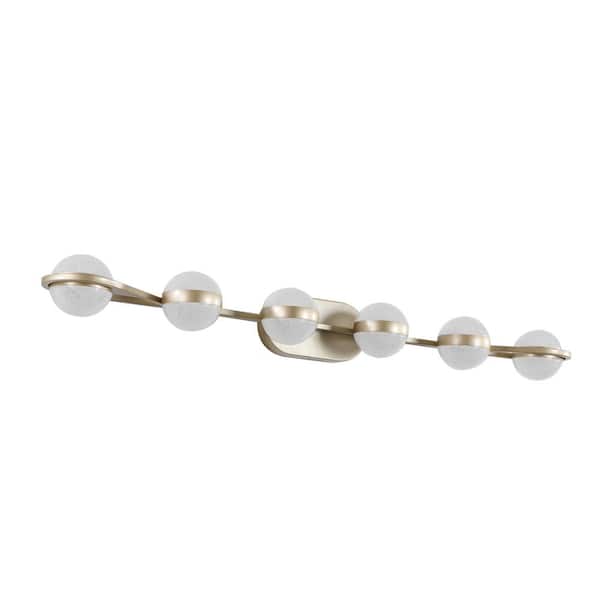 VEVETTA 43.3 in. Modern Gold Bathroom Vanity Light, 6-Light LED Globe Vanity Wall Light Frosted Glass Shades