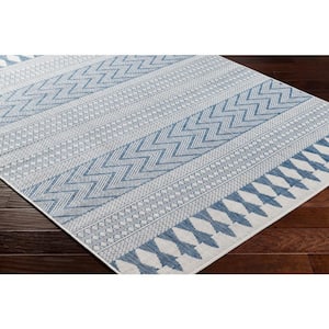 Long Beach Blue/White Tribal 5 ft. x 7 ft. Indoor/Outdoor Area Rug