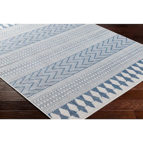Long Beach Blue/White Tribal 7 ft. x 9 ft. Indoor/Outdoor Area Rug