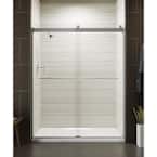 Levity 59.625 in. W x 74 in. H Frameless Sliding Shower Door in Silver with Towel Bar