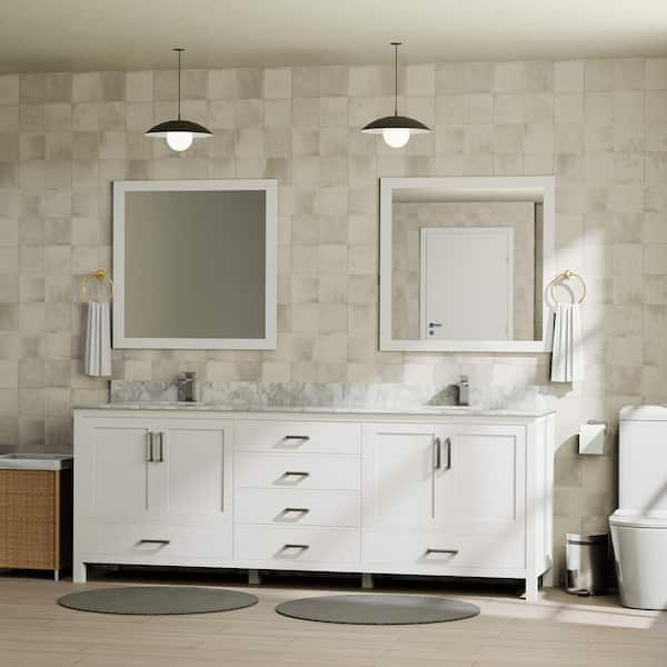 Lexora Jacques 80 in. W x 22 in. D White Double Bath Vanity without Top and 30 in. Mirrors