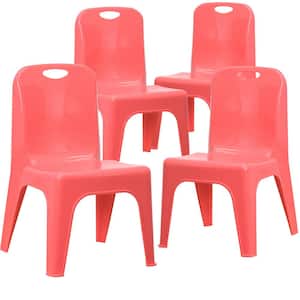 4-Pack Red Plastic Stackable School Chair with Carrying Handle and 11 in. Seat Height