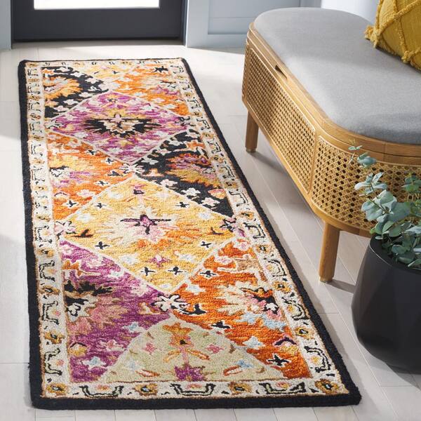 Aspen 2 ft. x 11 ft. Black/Pink Diamond Runner Rug