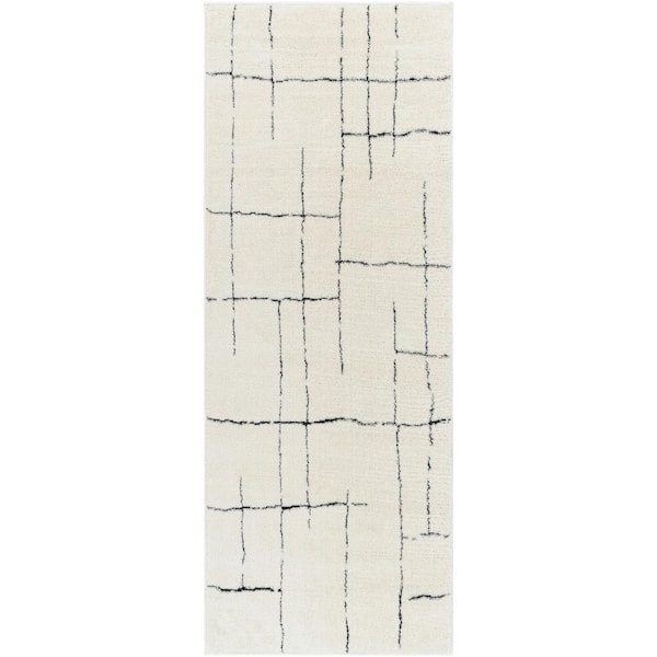 Freud Ivory/Black Geometric 3 ft. x 7 ft. Indoor Runner Area Rug