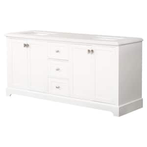Aphrodite 72 in. W x 22 in. D x 33 in. H Freestanding Bath Vanity in White with White Marble Top and Double Sink