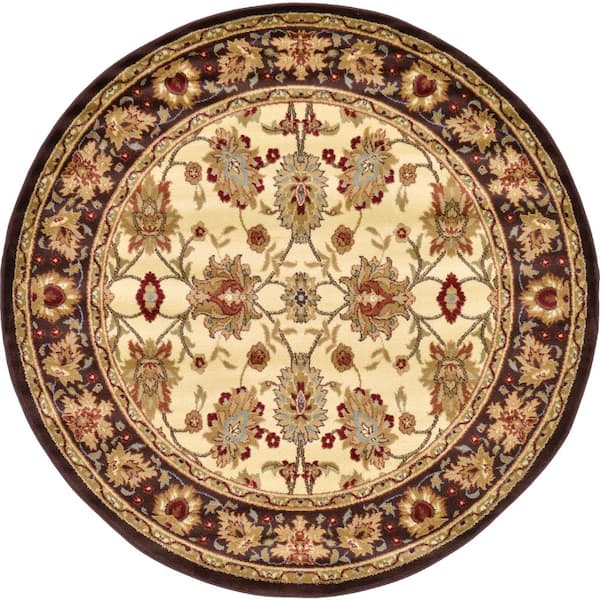 Unique Loom Voyage Springfield Ivory 6' 0 x 6' 0 Round Rug 3120265 ...