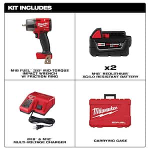 M18 FUEL 18-Volt Lithium-Ion Brushless Cordless 3/8 in. Mid-Torque Impact Wrench w/F Ring Kit, (3) Resistant Batteries