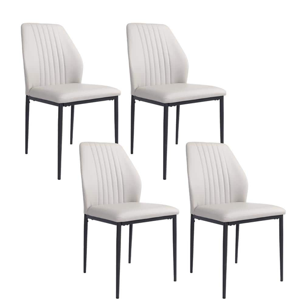 Beige Faux Leather Solid Back Dining Side Chair with Stable Steel Legs, Set of 4 -  GOJANE, W114342274LWY