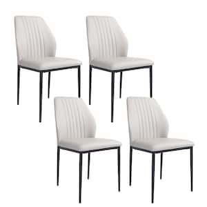 Beige Faux Leather Solid Back Dining Side Chair with Stable Steel Legs, Set of 4