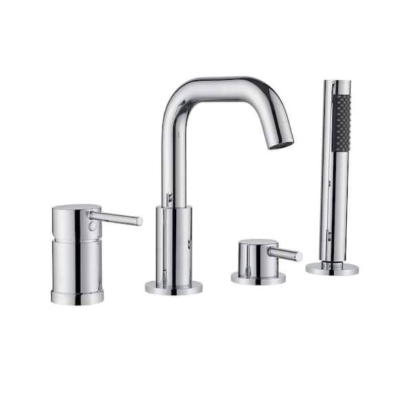 2-Handle Deck-Mount Roman Tub Faucet 180° Rotating Tub Faucet with Handheld Shower in Chrome