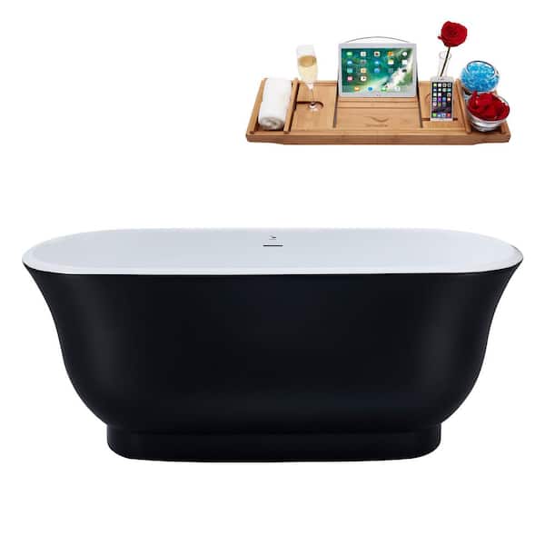 59 in. Acrylic Flatbottom Non-Whirlpool Bathtub in Matte Black With Matte Black Drain