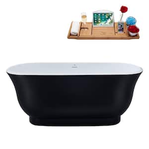 59 in. Acrylic Flatbottom Non-Whirlpool Bathtub in Matte Black With Polished Gold Drain