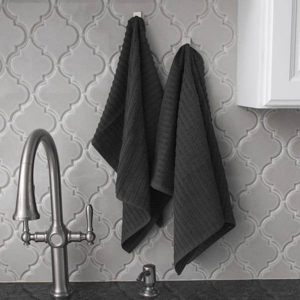 Ritz Hook and Hang Woven Kitchen Towel, Set of 2 - Black