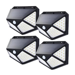 Black Motion Sensing Outdoor Solar Wall Light Lantern with Integrated LED (4-Pack)